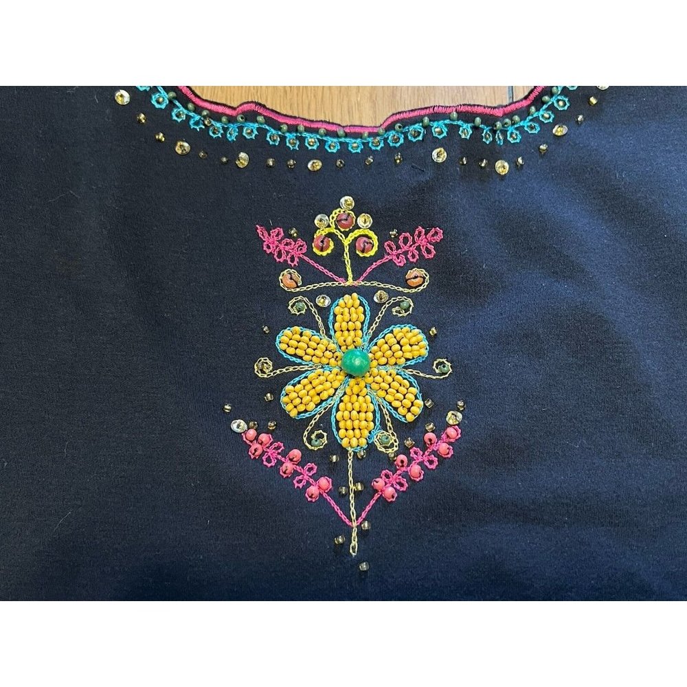 Berek Womens Size Large Flowered Shirt Long Sleeve Beaded - Picture 9 of 14